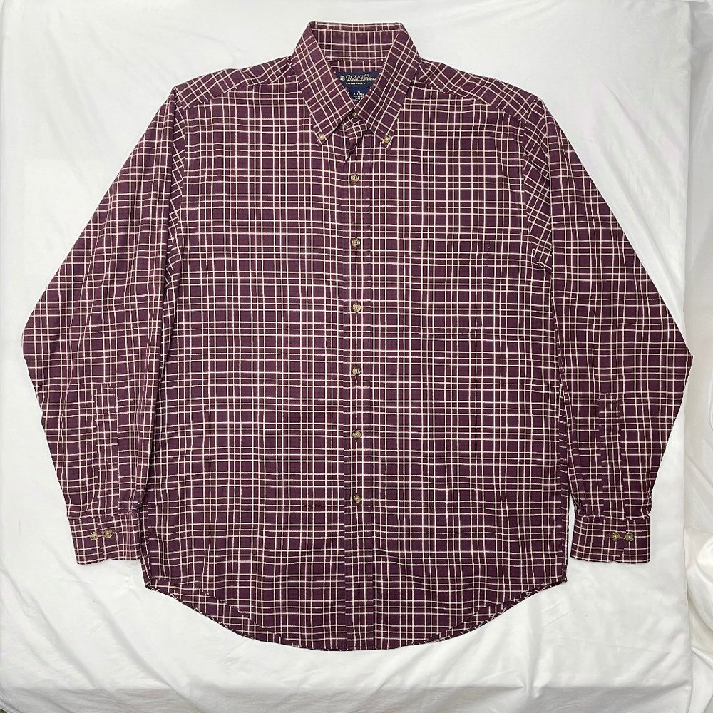 Men's Brooks Brothers Non-Iron Button Down Shirt Size Medium Burgundy Check